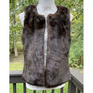 Vtg Trendy Brown Faux Fur Vest Boho Chic Mob Wife Luxe Fall Winter Lined M